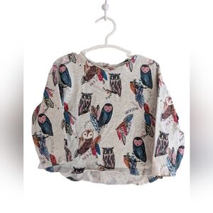Zara Multicolor Sparkly Owl Print Long Sleeve Grey Shirt For Baby Girls